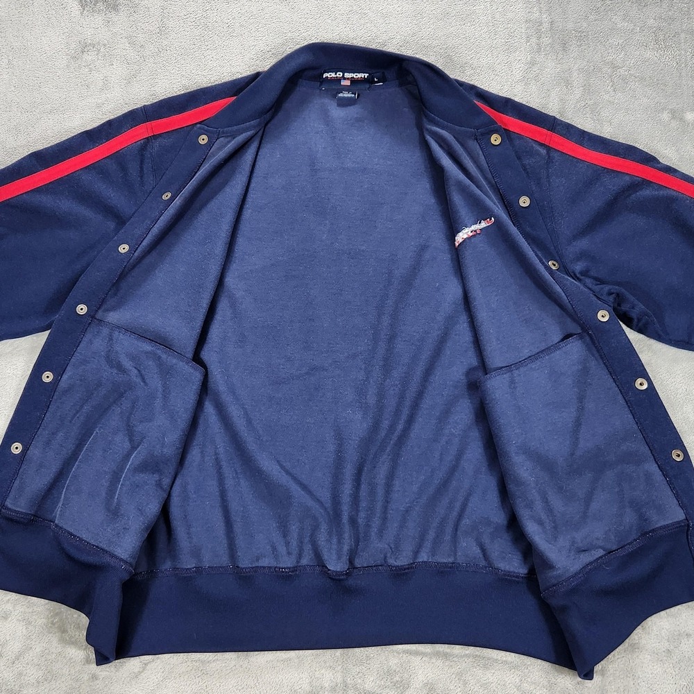 Polo Sport Ralph Lauren Track Jacket Mens Large Vintage 90s Blue Snap Front - Picture 9 of 13